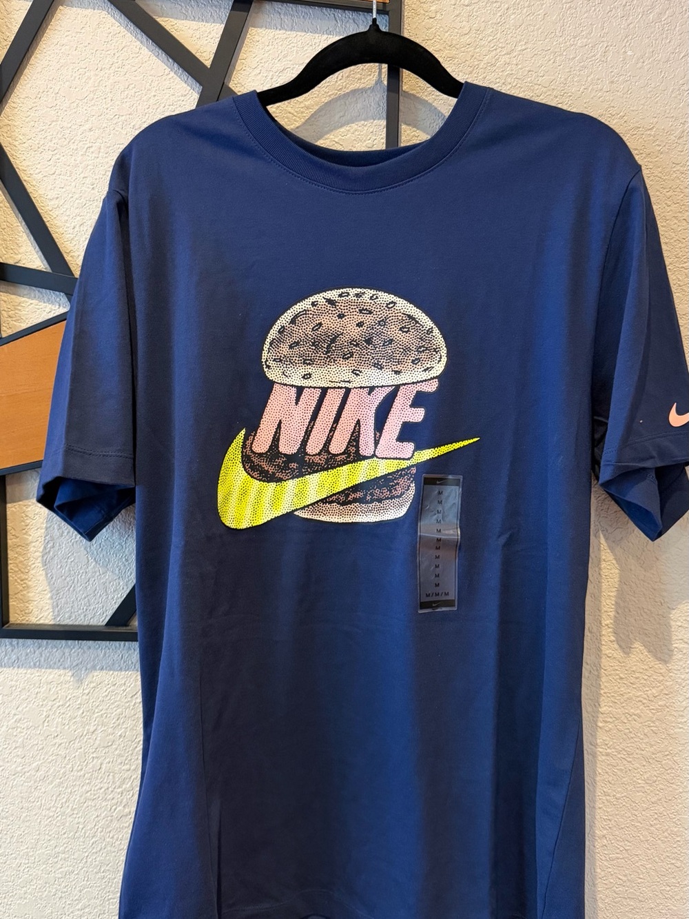 Nike Navy Short Sleeve Tee with Pink Logo and Yellow Swoosh
